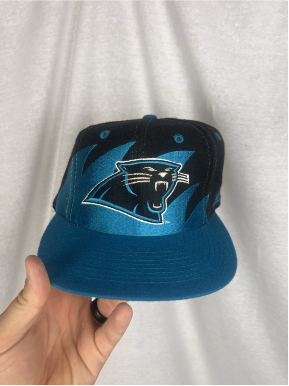 Vtg Rare NFL Carolina Panthers Shark Tooth Logo Athletic Snapback Hat Mint blue